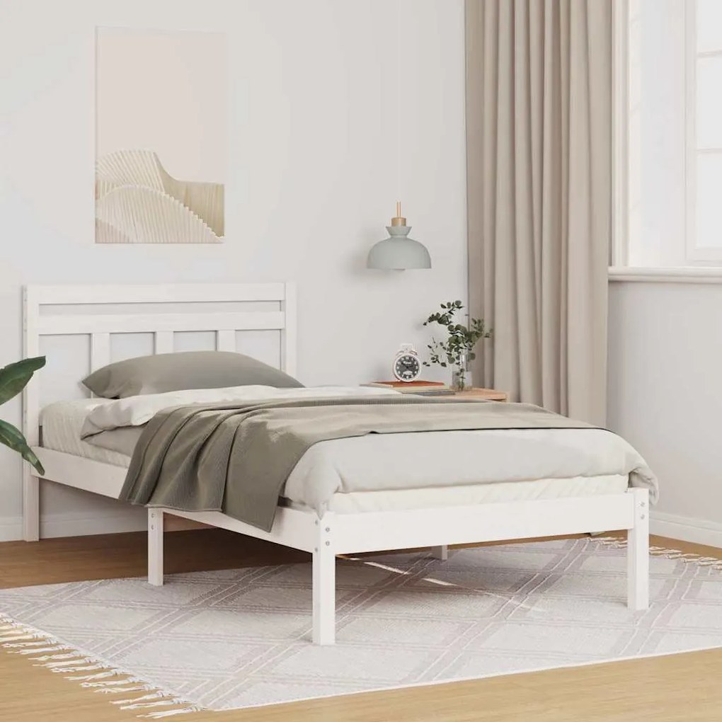 vidaXL Cadru de pat Alb 100 x 200 cm Lemn masiv de pin