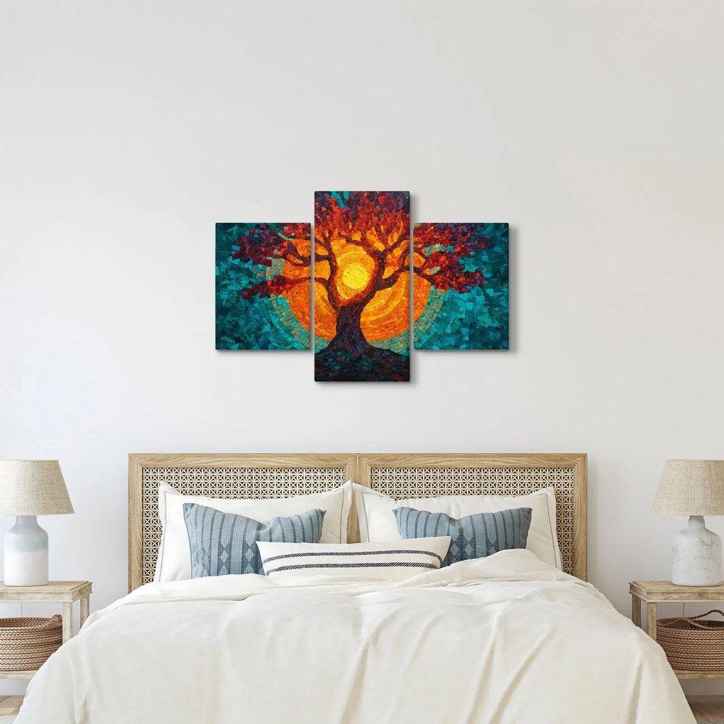 Tablou - Arborele vieții și soarele în mozaic (90x60 cm)