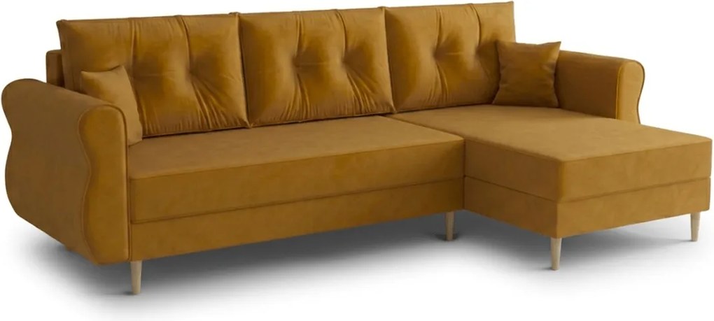 Canapea extensibila de colt SILVIANO, mustar, reversibila, 230x140 cm