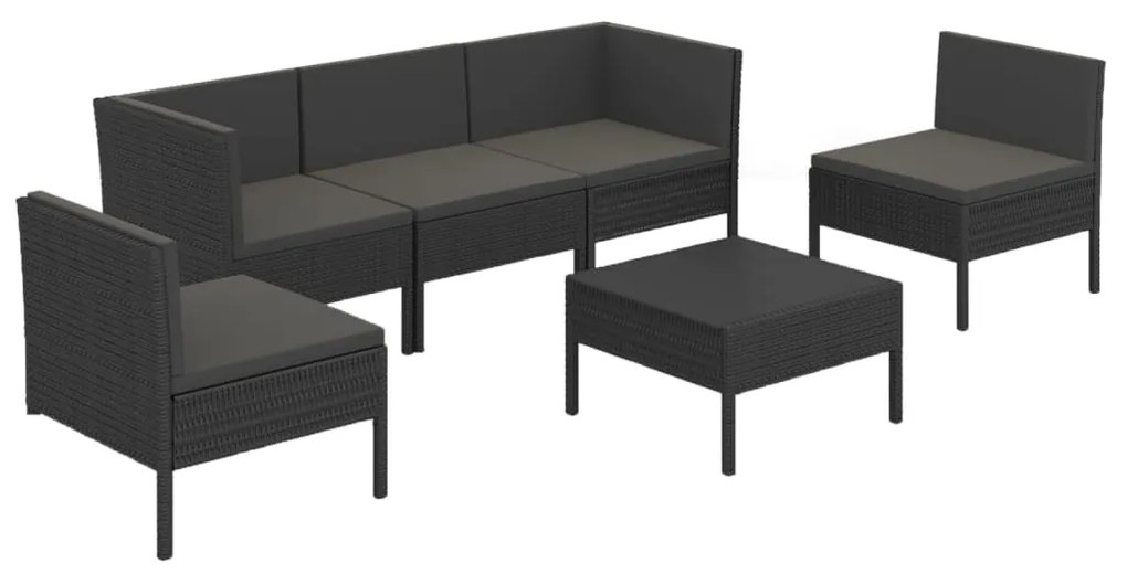 3094345 vidaXL Set mobilier de grădină cu perne, 6 piese, negru, poliratan