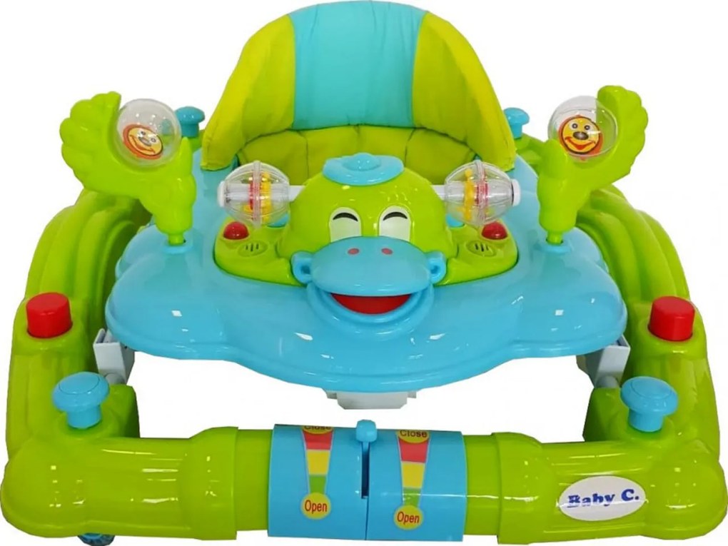 Premergator cu sistem de balansare Baby Care™ H914 ,Roti silentioase din silicon, Cu melodii, Ratusca, Pliabil, Verde Turquoise