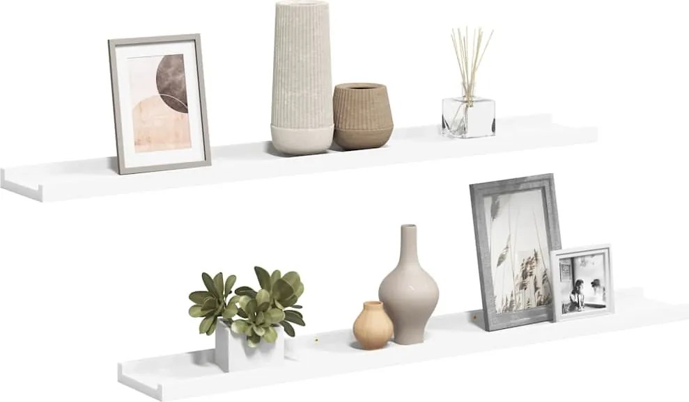 vidaXL Rafturi rame foto cu bordură, 2 buc., alb, 80 x 9 x 3 cm, MDF