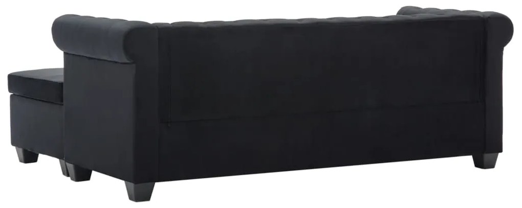 Canapea Chesterfield, forma L, catifea, 199x142x72 cm, negru Negru, Forma in L