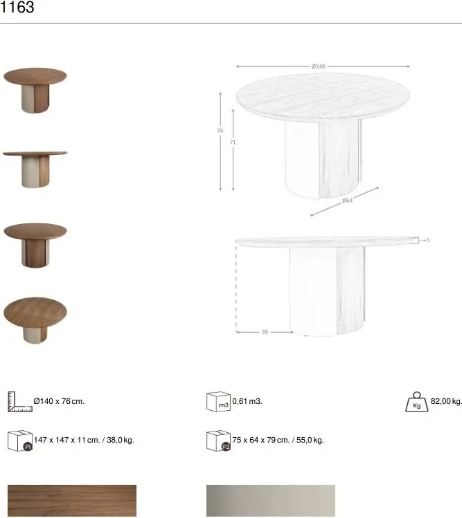 Masa rotunda moderna cu blat din furnir natural de nuc Walnut 1163