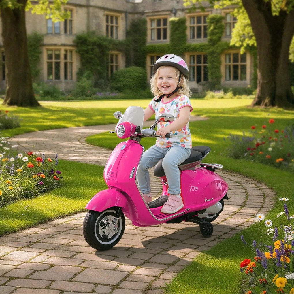 HOMCOM Motocicletă Jucărie, Motocicletă pentru Copii 3+ Ani din PP și Oțel cu 2 Roți Suplimentare, 108x49x75 cm, Roz | Aosom Romania