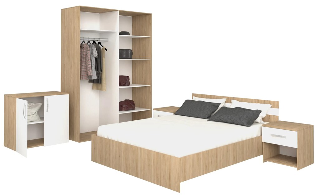 Set Dormitor haaus Paris, Lemn Natural/Alb