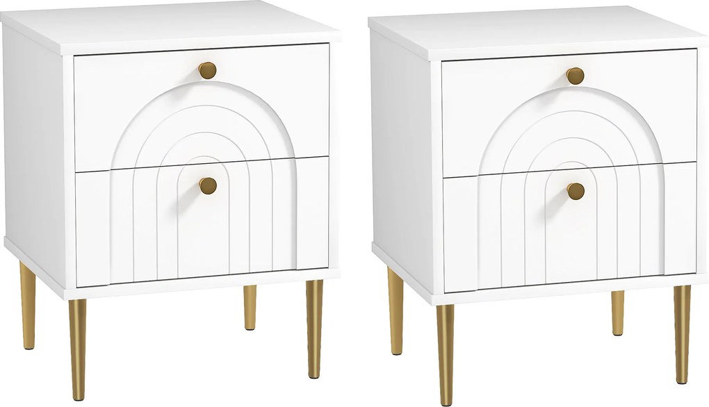 HOMCOM Lot de 2 noptiere cu 2 sertare și picioare din oțel pentru cameră de zi, dormitor - 40 x 35 x 50 cm, alb | Aosom Romania