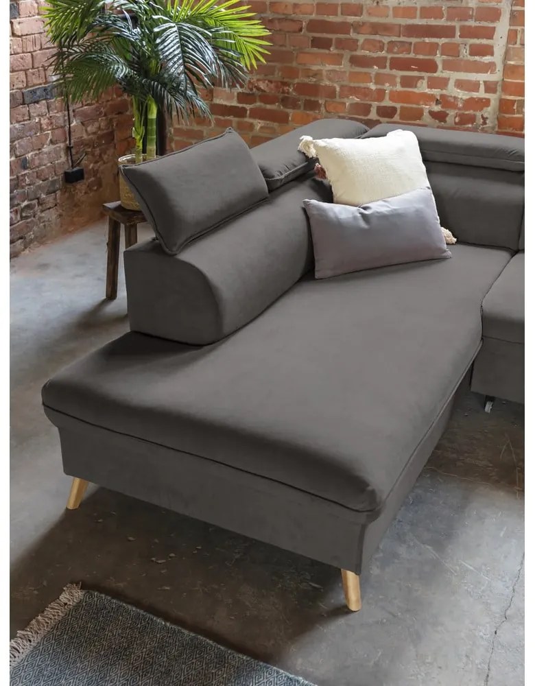 Colțar gri închis extensibil cu tapițerie din catifea (cu colț pe partea stângă /în formă de "U") Sweet Harmony – Miuform