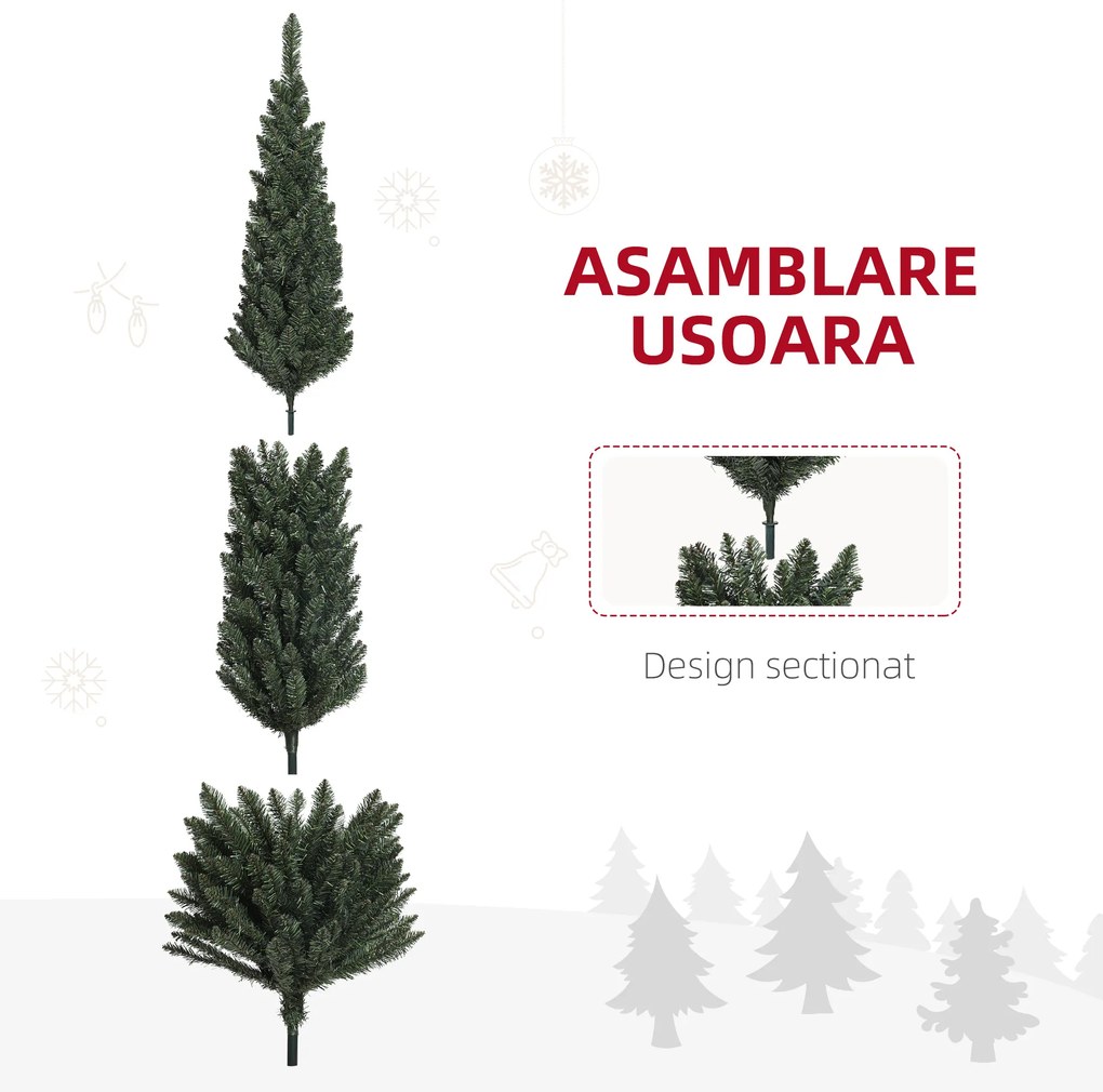 HOMCOM Brad Artificial de Crăciun cu 538 Ramuri, Brad de Crăciun Îngust și Spațios cu Bază de Oțel, Ø55x225 cm, Verde | Aosom Romania