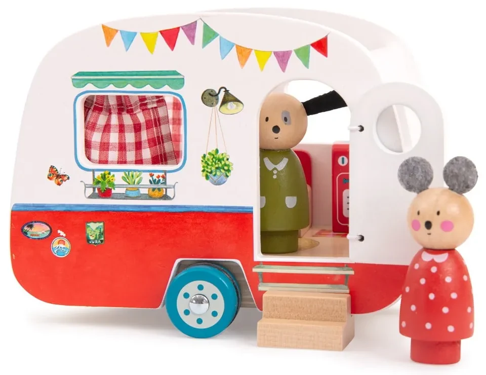 Mașinuță din lemn La Grande Famille Caravan – Moulin Roty