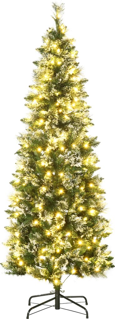 Brad de Craciun 180cm Artificial cu 240 Lumini LED si 618 Ramuri, Brad Acoperit cu Zapada Inalt si Ingust cu Postament din Otel HOMCOM | Aosom RO