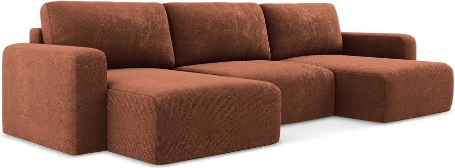 Colțar teracotă extensibil/cu spațiu de depozitare cu tapițerie din chenille (în formă de "U") Kona – Makamii