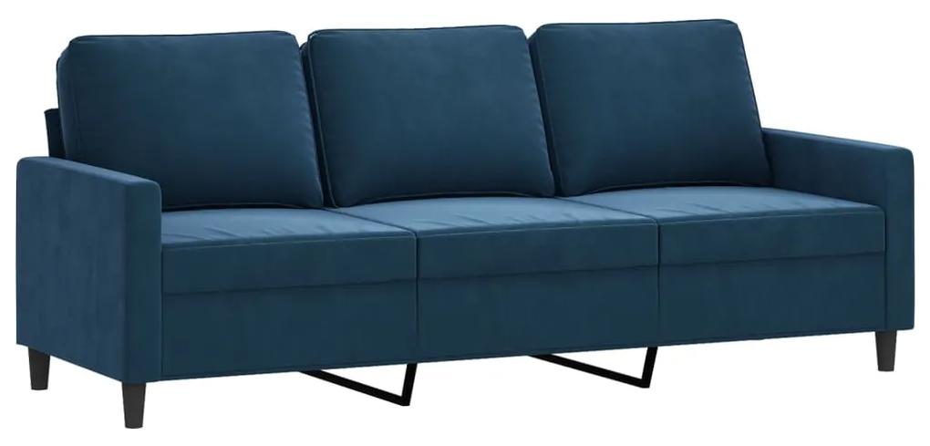 Set de canapele cu perne, 3 piese, albastru, catifea