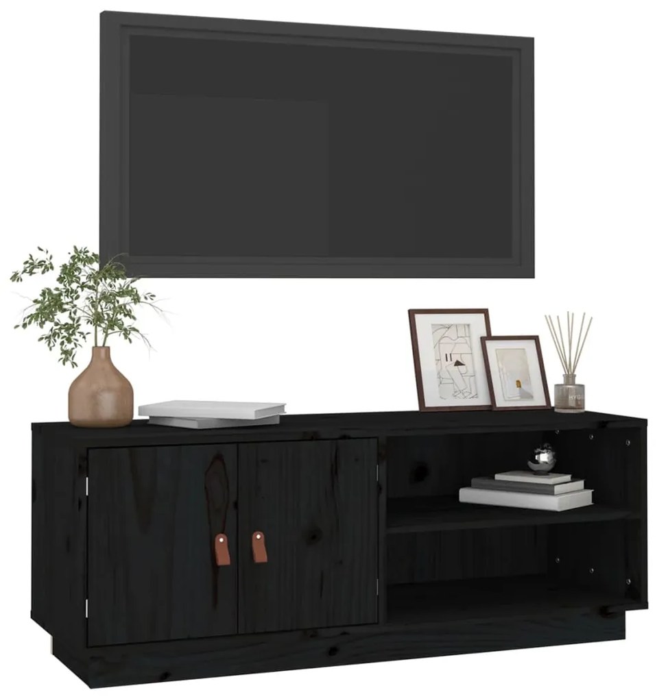 Comoda TV, negru, 105x34x40 cm, lemn masiv de pin Negru, 1