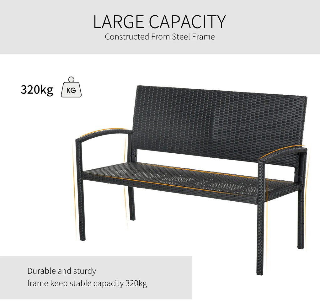 Outsunny Banca de Gradina si de Exterior din Ratan Banca din Ratan Negru 2 Locuri, 122x60x87cm