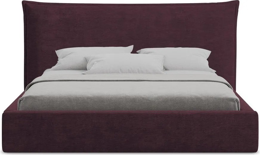 Pat matrimonial violet tapițat cu spațiu de depozitare cu somieră 140x200 cm Esala – Makamii