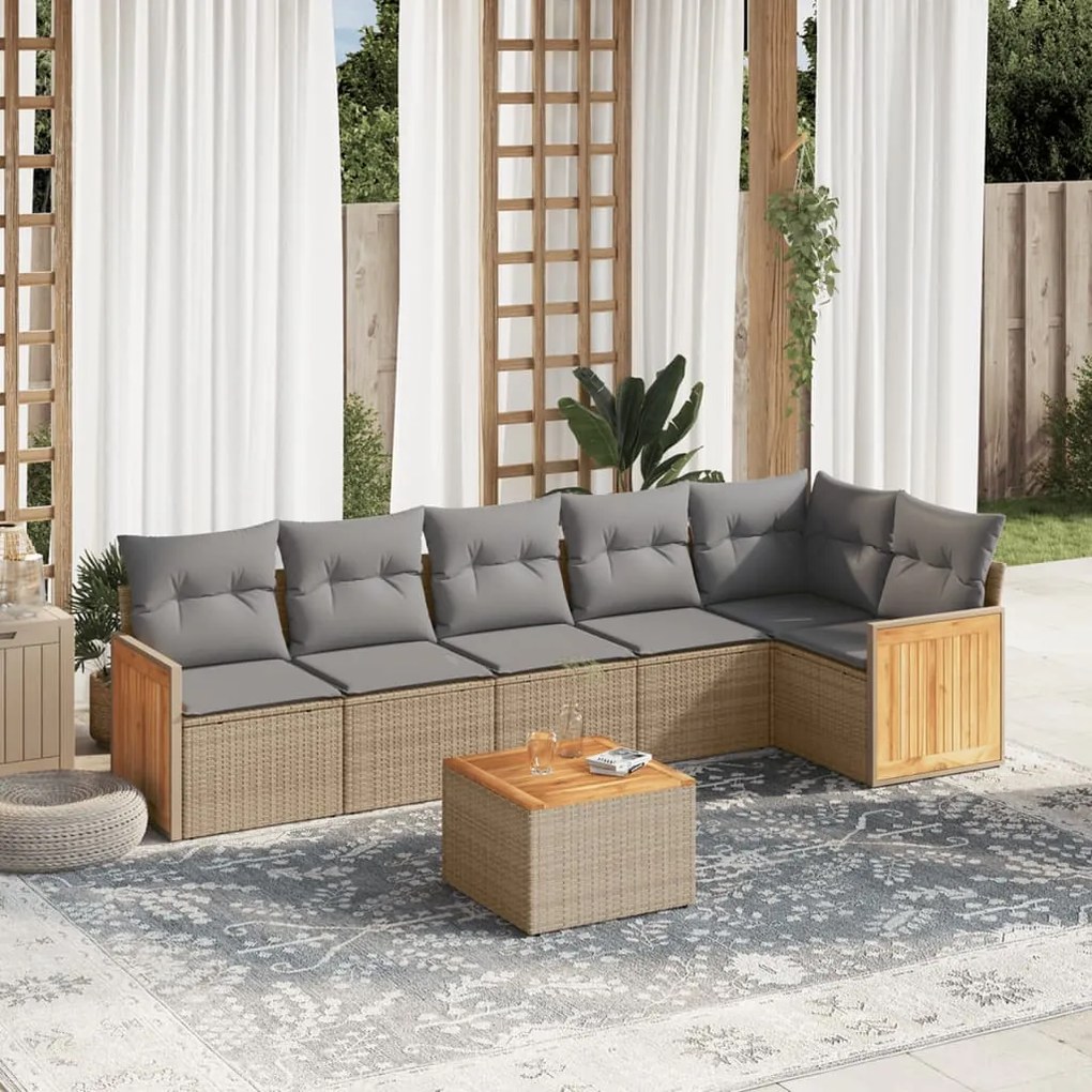 vidaXL Set canapele de grădină, 7 piese, cu perne, bej, poliratan
