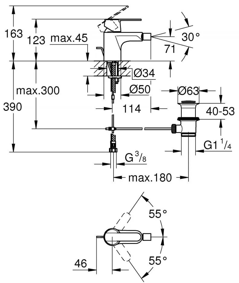 Baterie bideu Grohe Get, monocomanda, marimea S, crom - 32885000