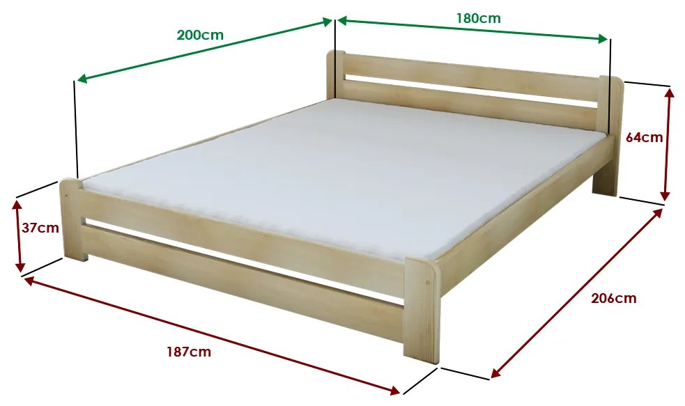 Pat Laura 180x200 cm, pin Saltele: Cu saltele Deluxe 10 cm, Somiera pat: Cu lamele drepte
