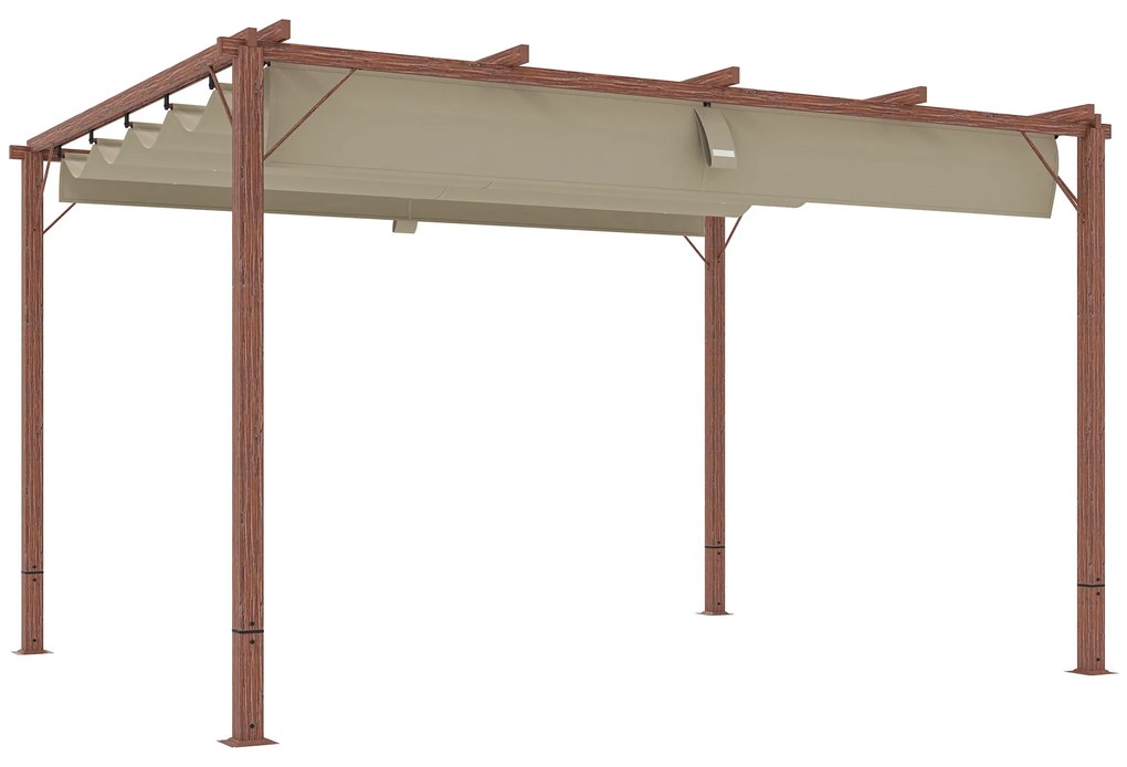 Outsunny Pergolă de Grădină cu Acoperiș Retractabil și Cadru din Aluminiu cu Aspect de Lemn, 382x300x232 cm, Lemn Natural | Aosom Romania