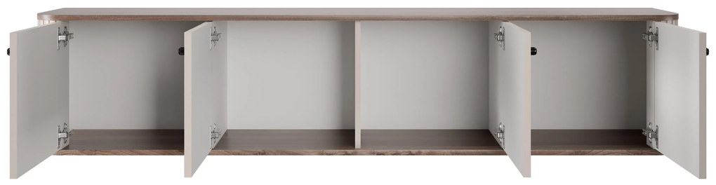 Comodă TV suspendată Vesper 4D 187 cm - cașmir / nuc / mânere negre