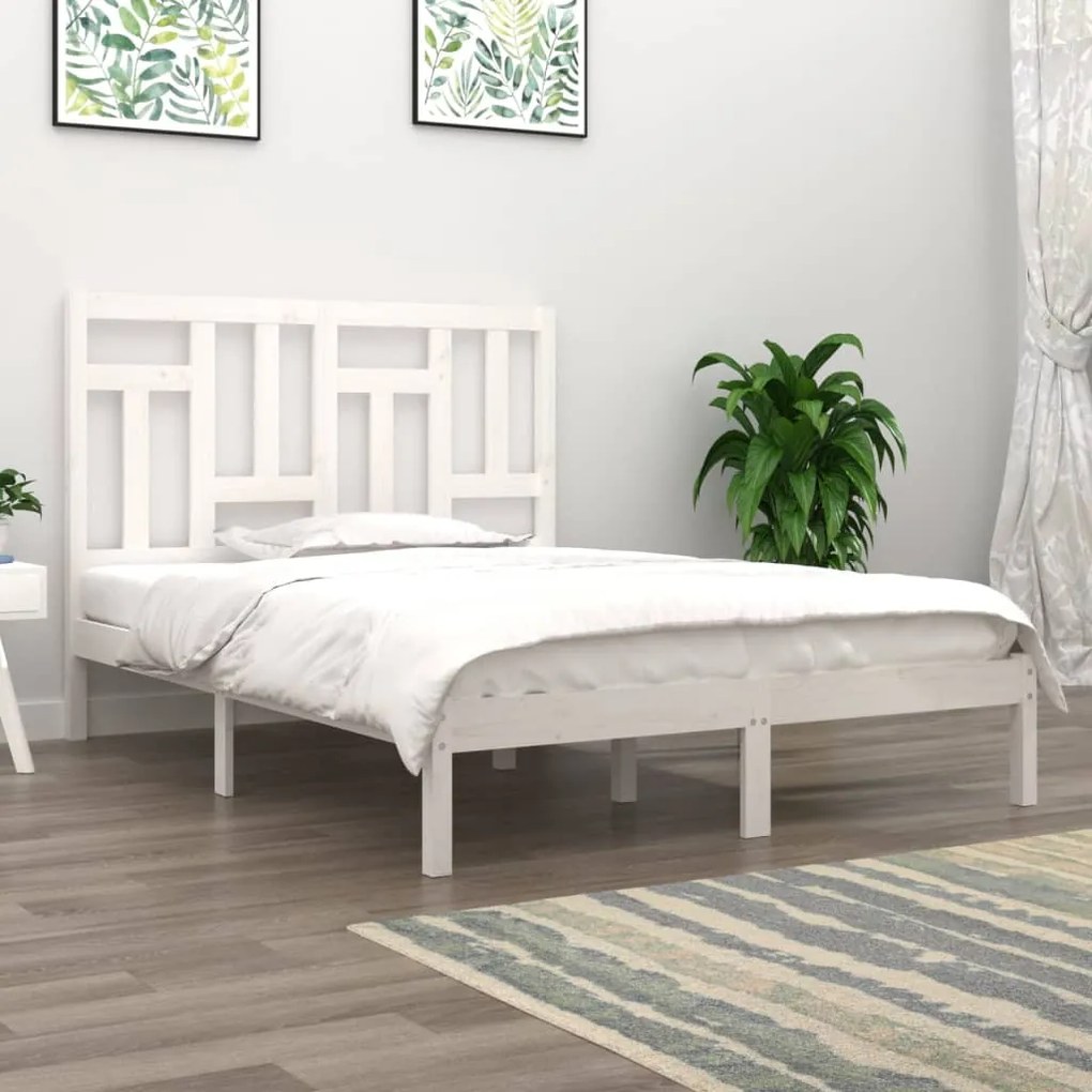 vidaXL Cadru de pat fără saltea, alb, 140x190 cm, lemn masiv de pin