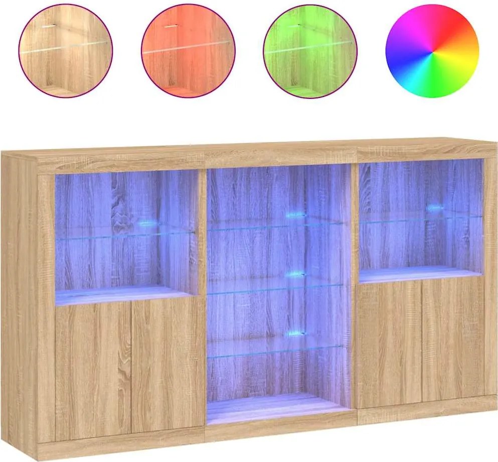 vidaXL Servantă cu lumini LED, stejar sonoma, 181,5x37x100 cm