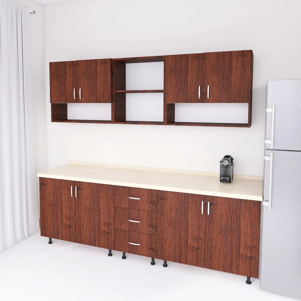 Bucatarie 200 cm Lungime, Material PAL 18mm, Culoare Wenge, Blat termorezistent