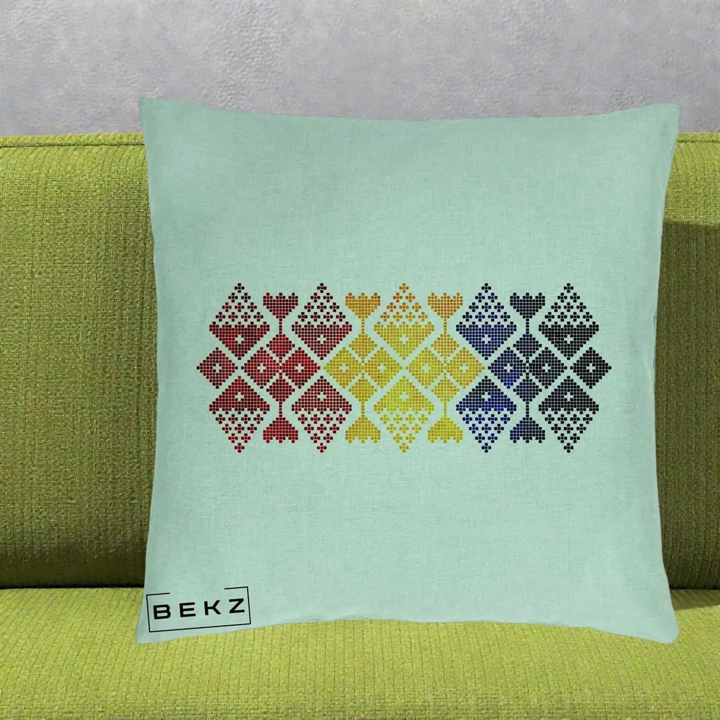 Perna Personalizata Motiv Tricolor Romanesc Broderie, 40x40 cm, Verde Menta, Husa Detasabila, Perna Inclusa, BEKZ®