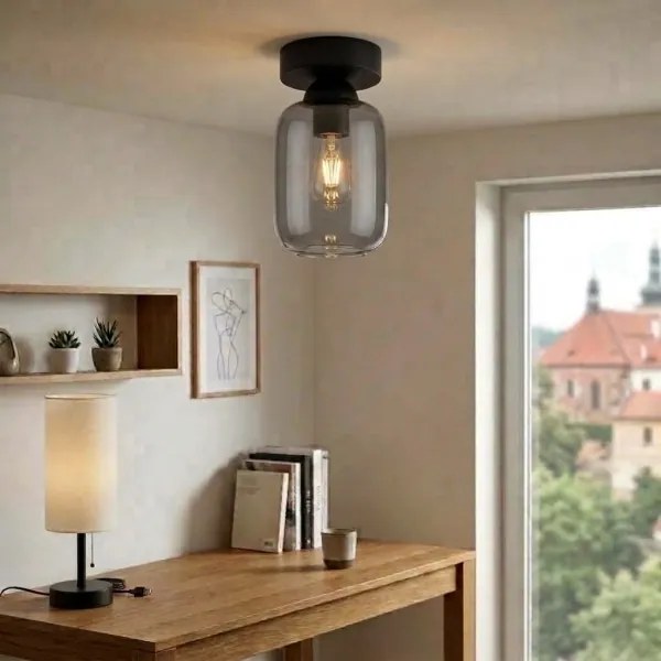 BRILAGI - Plafonieră LED R GLASS 1xE27/60W/230V diam. 14 cm negru/gri fumuriu