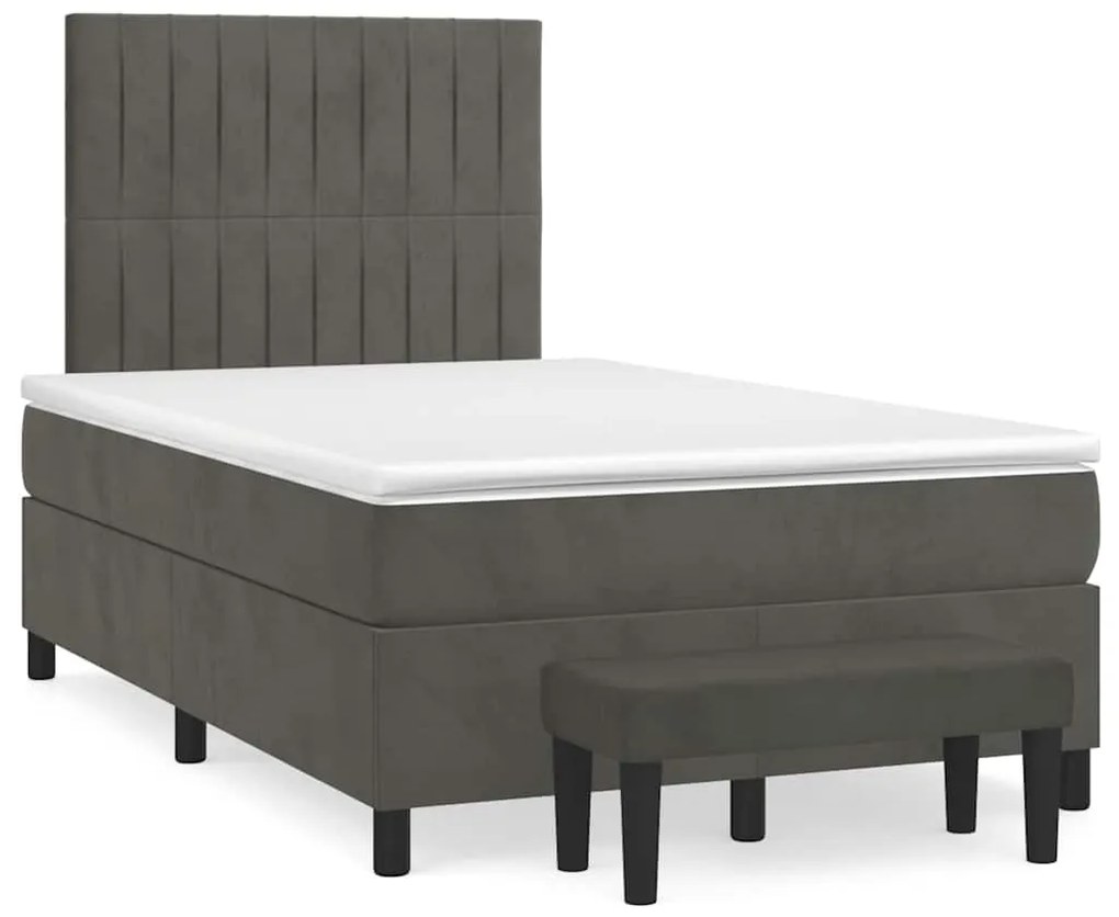 vidaXL Pat box spring cu saltea, gri închis, 120x190 cm, catifea