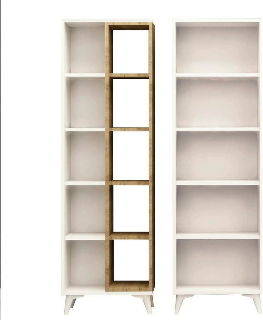 Biblioteca POTENZA, stejar/alb, PAL melaminat, 100x25x162 cm