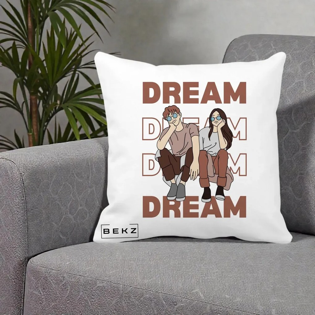 Perna Decorativa Dream Couple Aesthetic, 40x40 cm, Alba Mata, Husa Detasabila, Perna Inclusa, BEKZ®