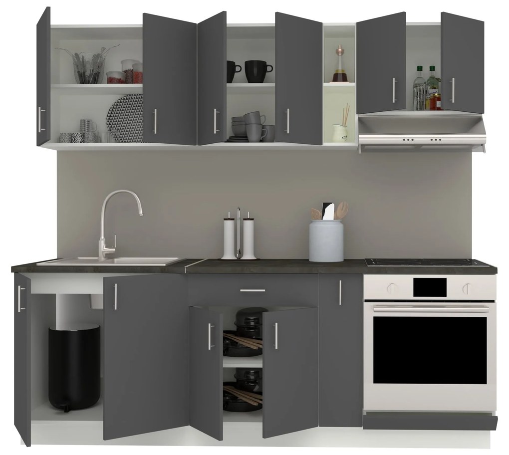 Set Bucatarie Karo V14, Antracit/Alb, Blat Thermo 28 mm, L 220 cm