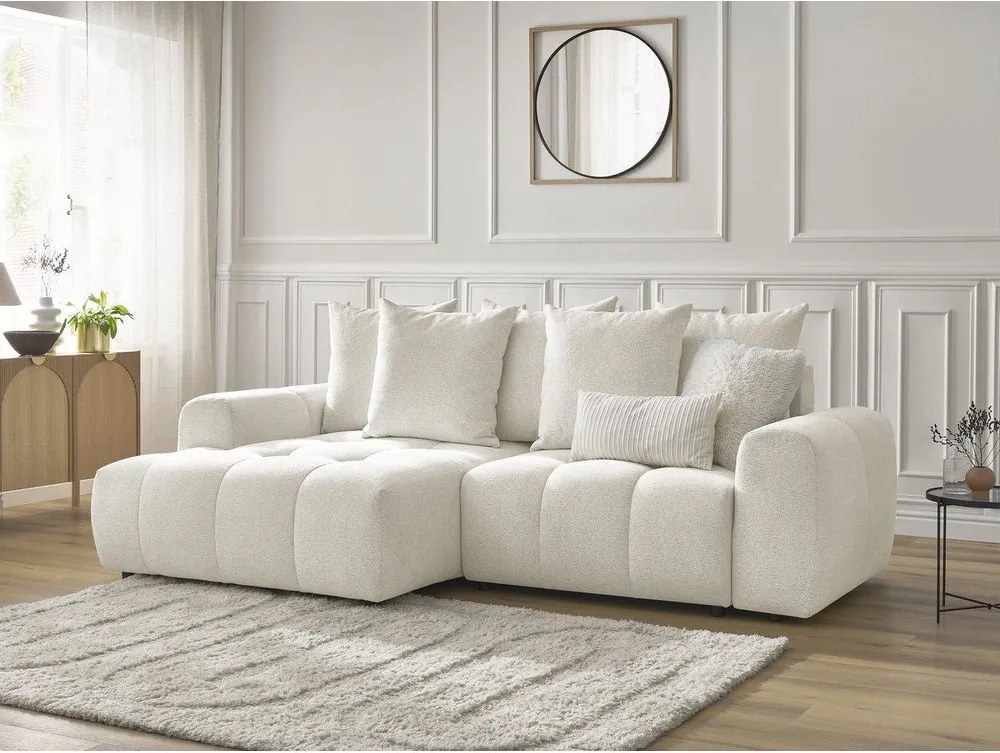 Colțar alb extensibil/cu spațiu de depozitare cu tapițerie din chenille (cu colț pe partea stângă/cu șezlong) Roxelane – Bobochic Paris