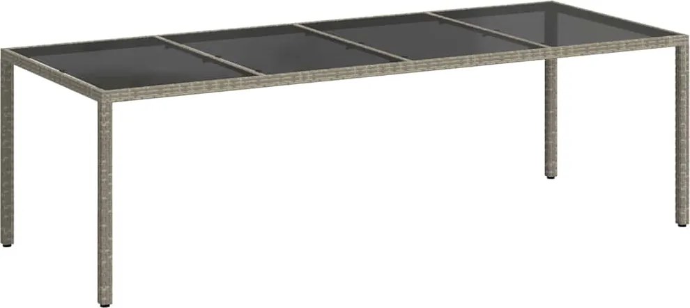 vidaXL Masă grădină, gri, 250x100x75 cm, sticlă securizată/poliratan