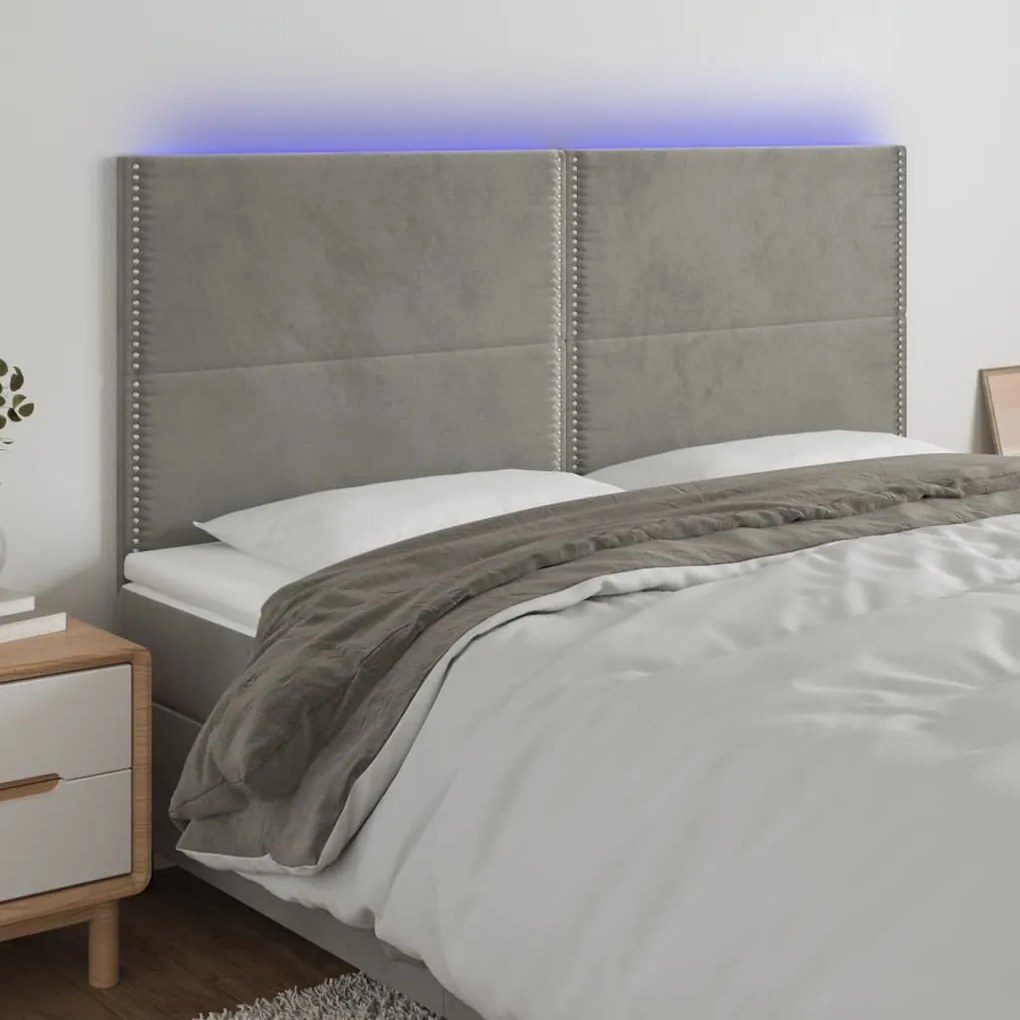 vidaXL Tăblie de pat cu LED, gri deschis, 180x5x118/128 cm, catifea
