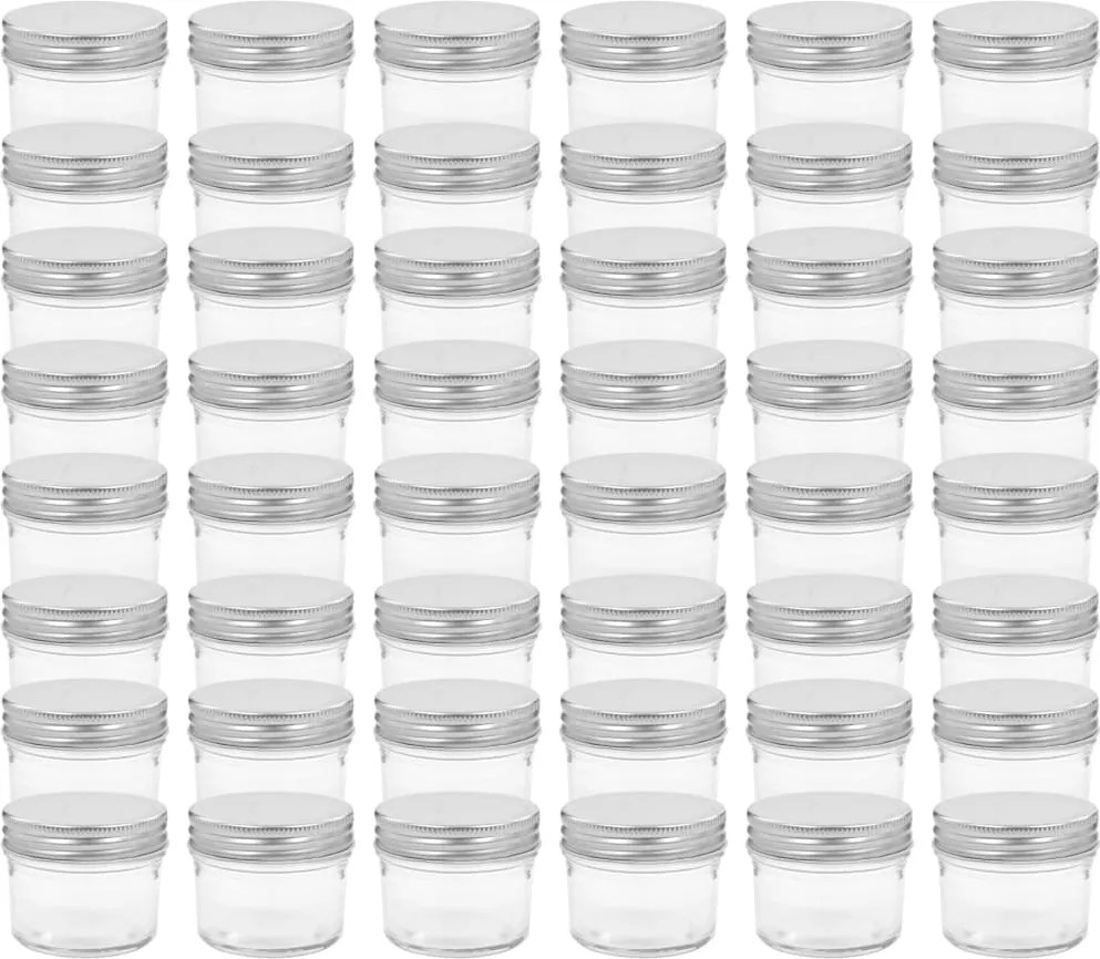 vidaXL Borcane din sticlă pentru gem, capac argintiu, 48 buc, 110 ml