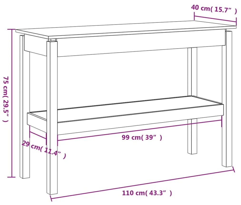 Masa consola, alb, 110x40x75 cm, lemn masiv de pin Alb, 110 x 40 x 75 cm, 1