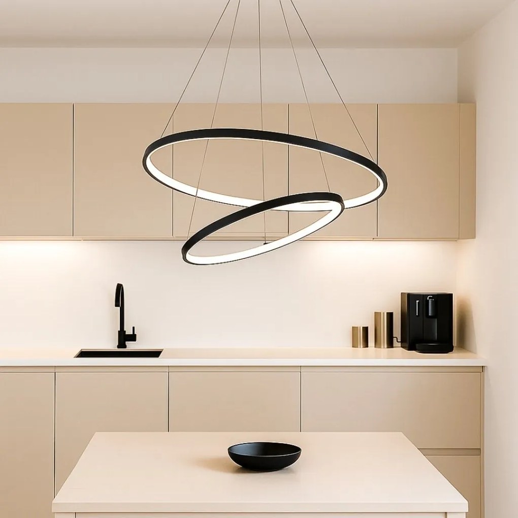 Lustra LED cu telecomanda cu 2 inele metal negru Beliza