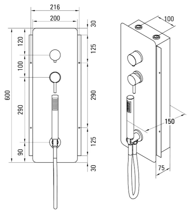Baterie dus incastrata culoare crom cu para de dus inclusa Deante, Multibox