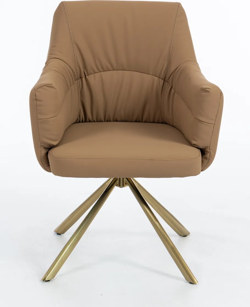 HR840 BAZĂ STEA Scaun Caramel Piele Ecologica Premium Soft cu Bază Aurie