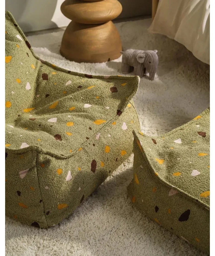 Fotoliu puf pentru copii verde cu tapițerie din țesătură bouclé/cu tapițerie din chenille Terrazzo Square – Wigiwama