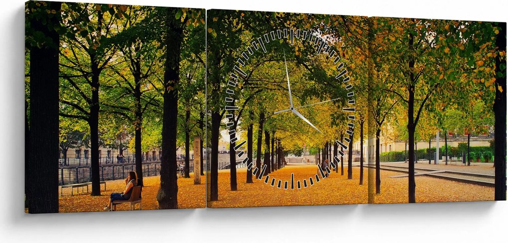 Tablou cu alee cu copaci în toamnă (cu ceas) (90x30 cm)
