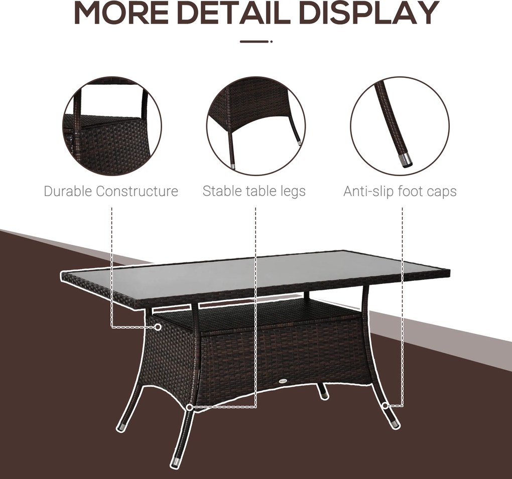 Outsunnt Masuta e Gradina in PE Rattan cu Raft Inferior,Maro,150x85x74cm