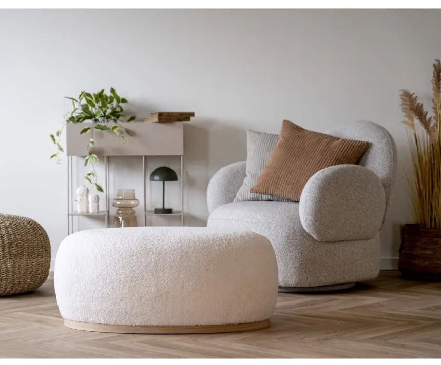 Manhattan puff, pluș, alb, 54,5x88,5x36 cm