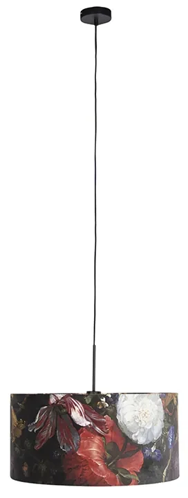 Lampă suspendată cu abajur din catifea cu flori aurii 50 cm - Combi