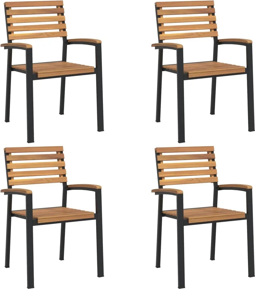 vidaXL Scaune grădină stivuibile, 4 buc.,lemn masiv de acacia și metal