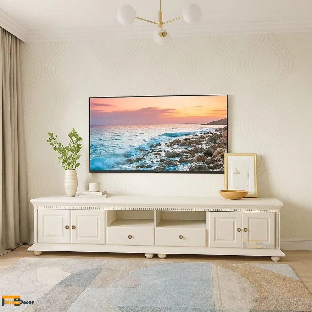 Comoda TV lemn masiv Luxus, Alb 250 x 45 x 55 cm
