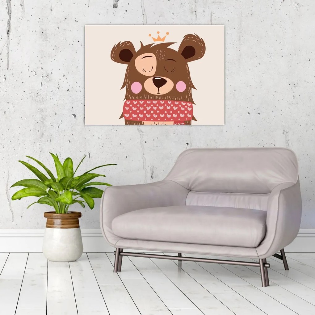 Tablou pe sticlă - Teddy ursuleț cu eșarfă roșie (70x50 cm)